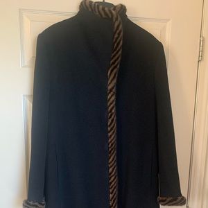 Black Wool & Cashmere Coat w/Mink Trim Size 12
